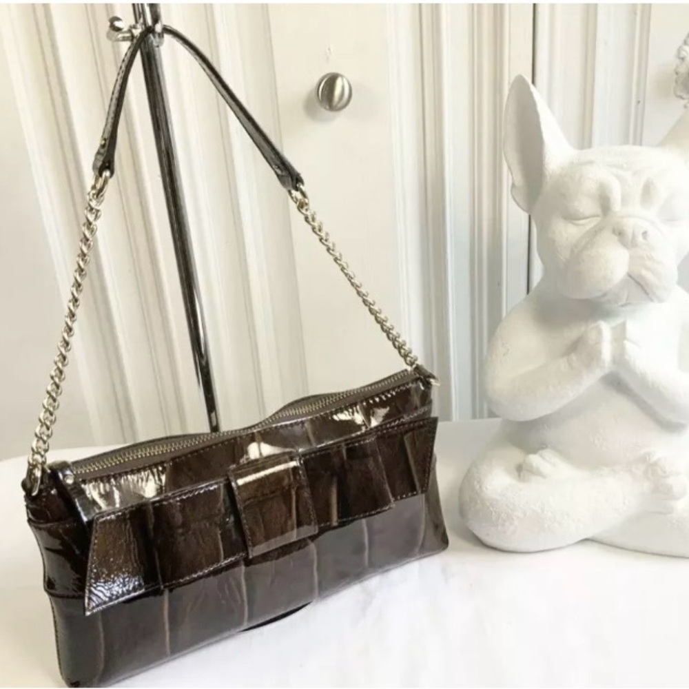 Kate Spade Rare Patent Leather Knightsbridge Croc Bow Clutch